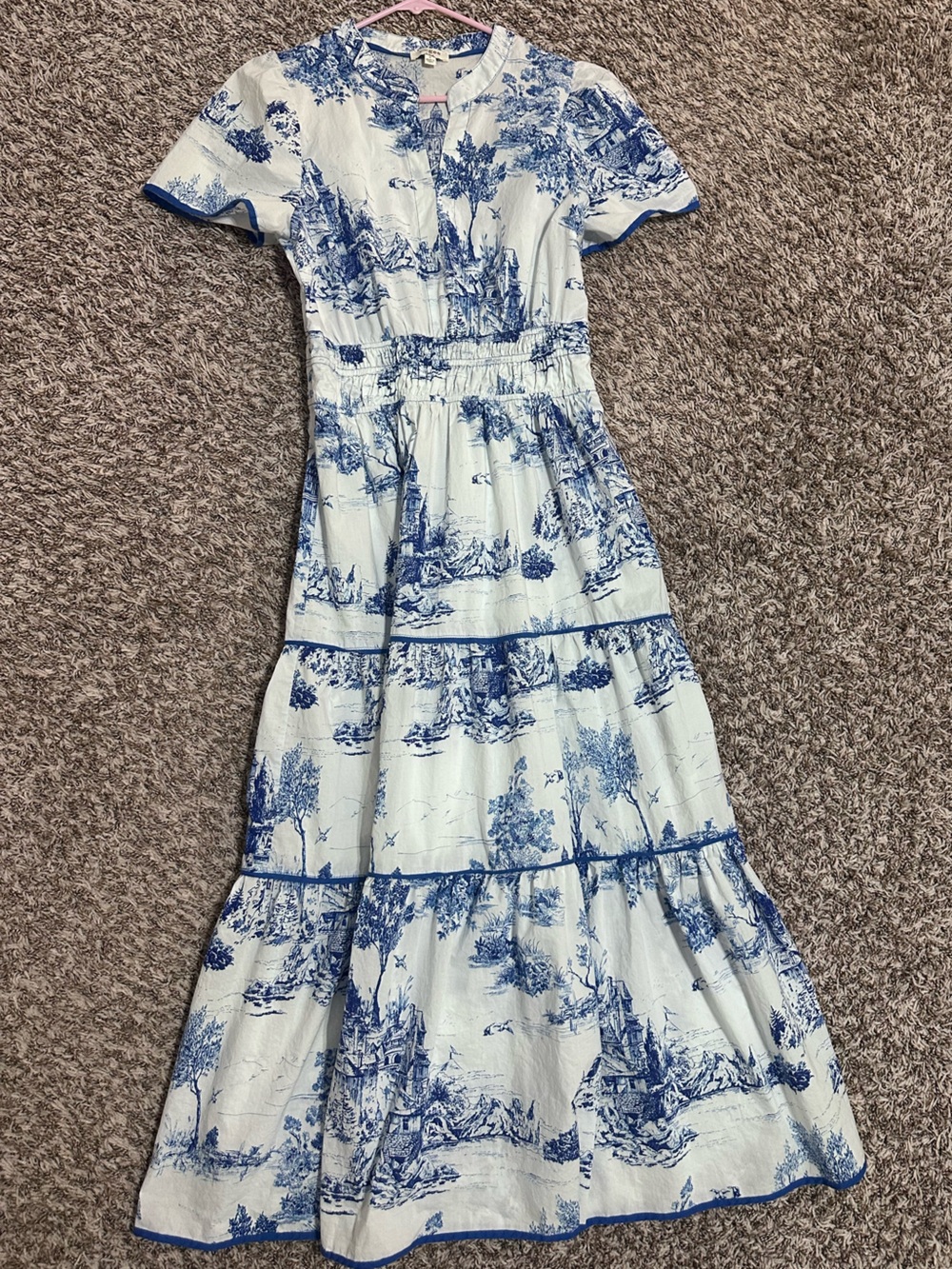 Umgee Blue & White Toile Tiered Dress women